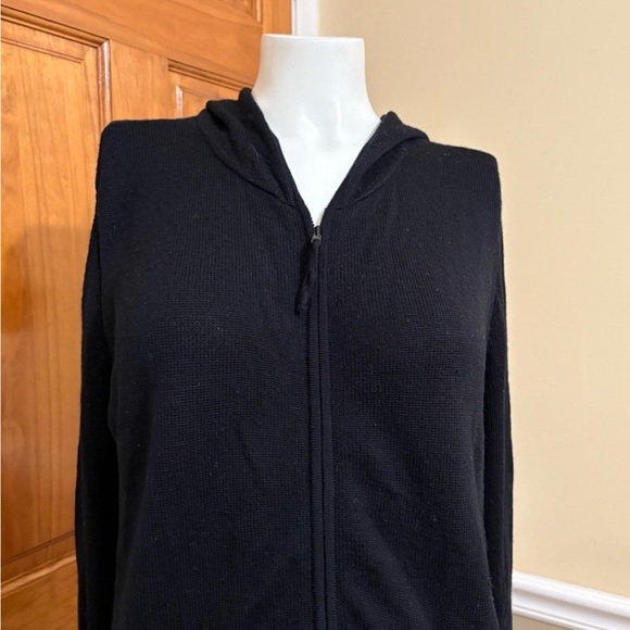 Eileen Fisher Merino Wool Black Hooded Knit Zip-Up Sweater Sz.M - Picture 2 of 9